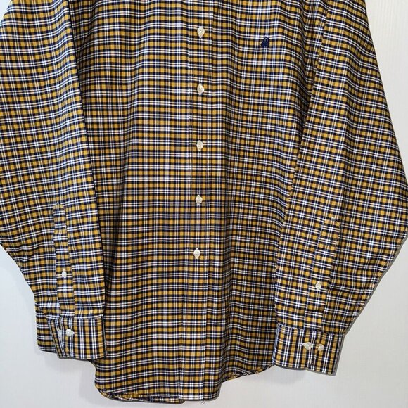 Brooks Brothers Supima Cotton Original Polo Button Shirt Men's Sz L Yellow Navy - Picture 9 of 14